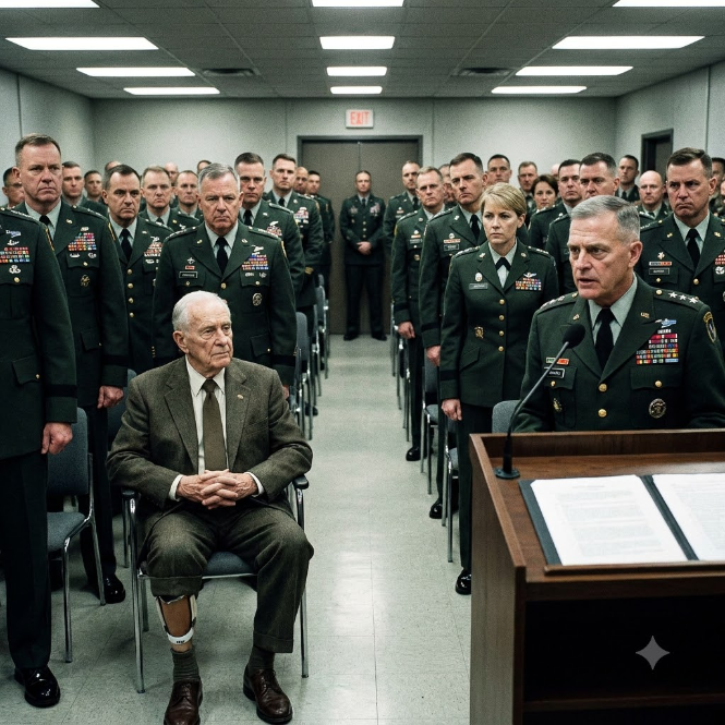 Forty military officers glared in disgust when I refused to stand for the Chairman of the Joint Chiefs. The four-star general stopped the briefing, stepped toward my row, and looked at my right leg.