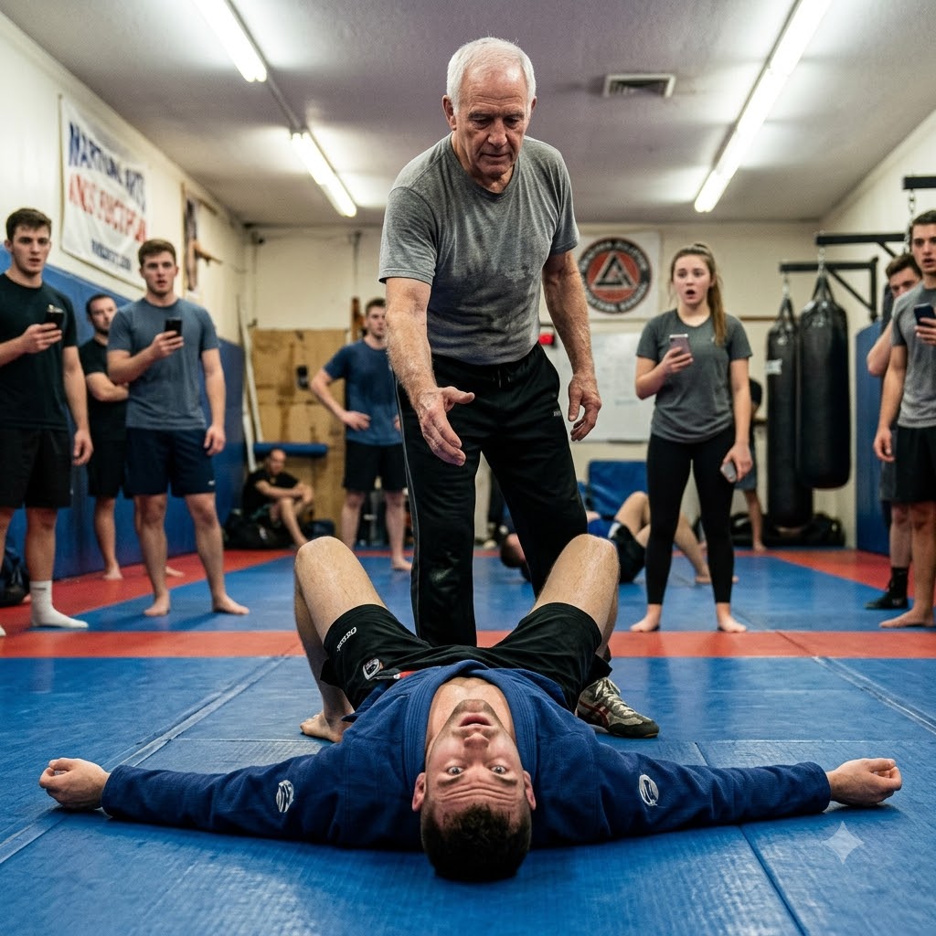 The MMA coach called my grandfather a joke, waved $500 in his face, and told his students to record the humiliation. Four seconds later that black belt was flat on his back staring at the ceiling — then a stranger stepped forward and said the one word that shattered the room: Colonel.