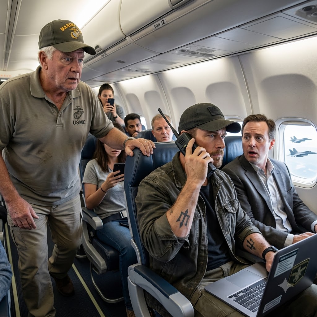 The bearded man in 12A just stared out the window while the entire cabin panicked. Then the F-35 pilot spoke one word that silenced everyone.