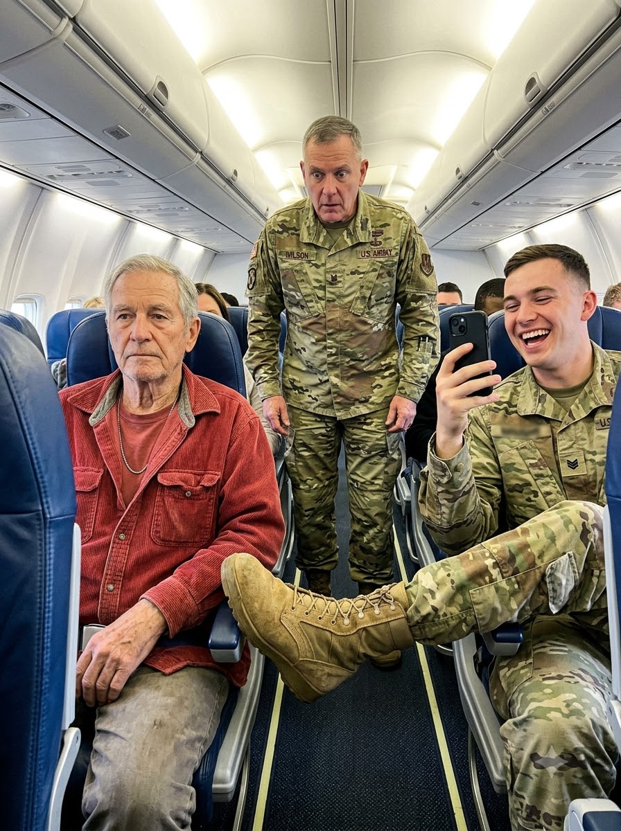 The arrogant recruit trapped the silent old man against his airplane seat with a heavy combat boot. Then a Colonel noticed the faded dog tags.