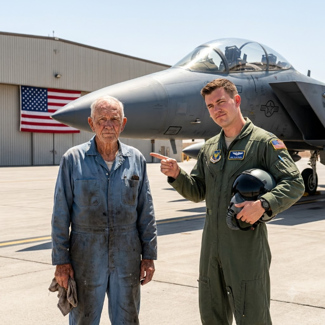 The Janitor’s Secret: What the Arrogant Fighter Pilot Didn’t Know About the Man Washing His Jet